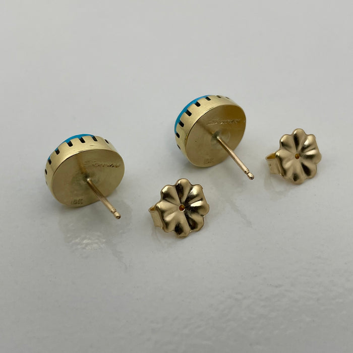 Gold Post Earrings with Kingman Turquoise, by Sonwai