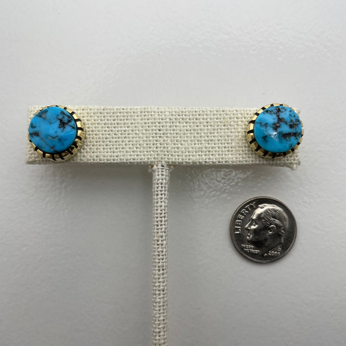 Gold Post Earrings with Kingman Turquoise, by Sonwai