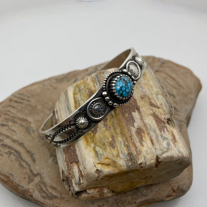 Webbed Turquoise and Silver Bracelet, by Ivan Howard