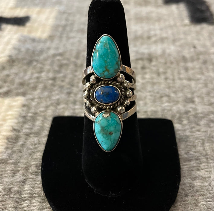 Three Stones Turquoise Ring, by Dee Nez