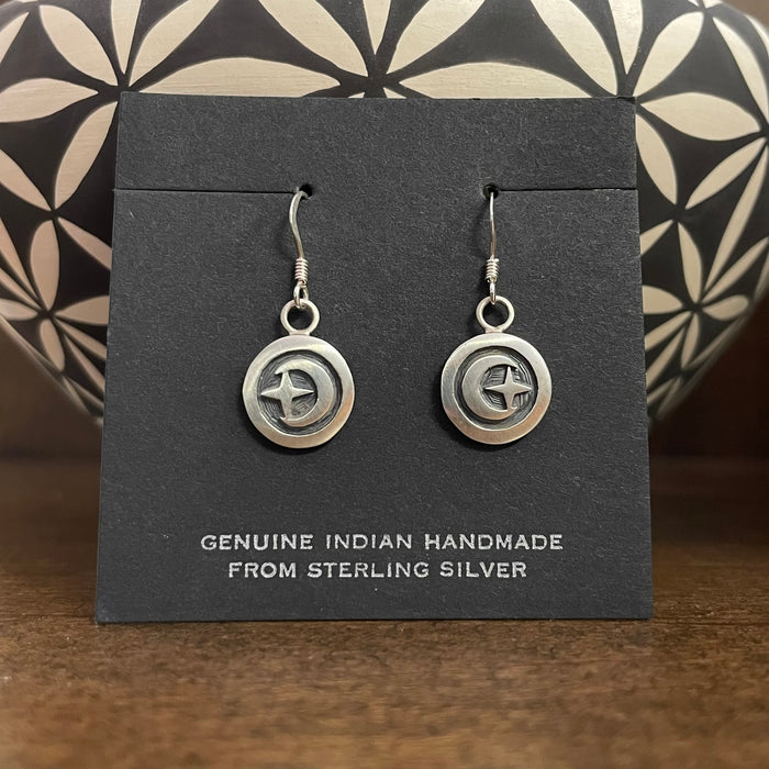 Moon and Star Hopi Silver Earrings, by Lucian Koinva