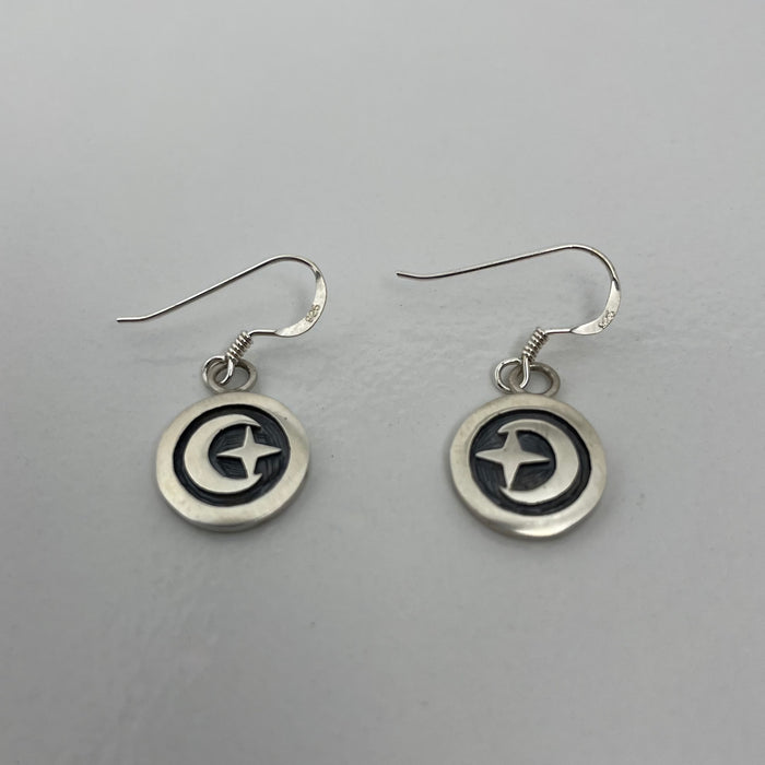 Moon and Star Hopi Silver Earrings, by Lucian Koinva