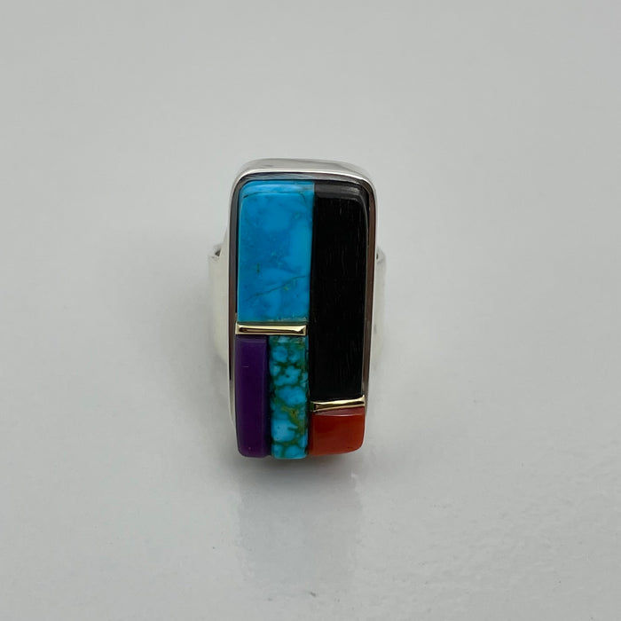 Silver and Gold Channels Inlay Ring, by Sonwai