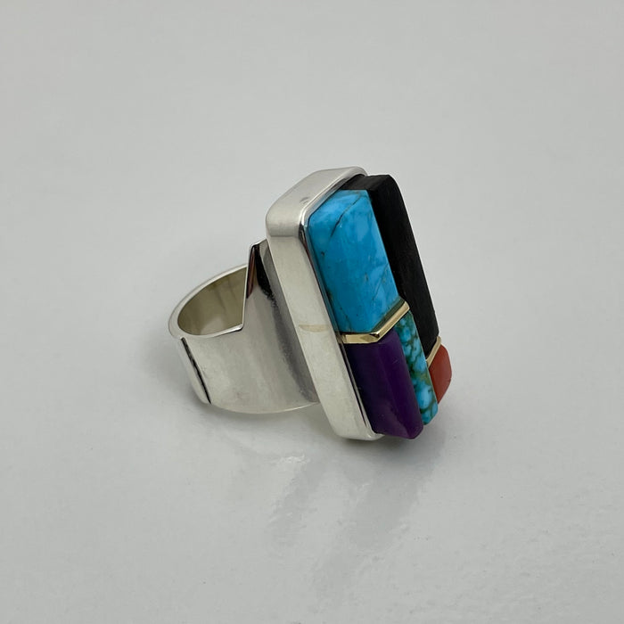 Silver and Gold Channels Inlay Ring, by Sonwai