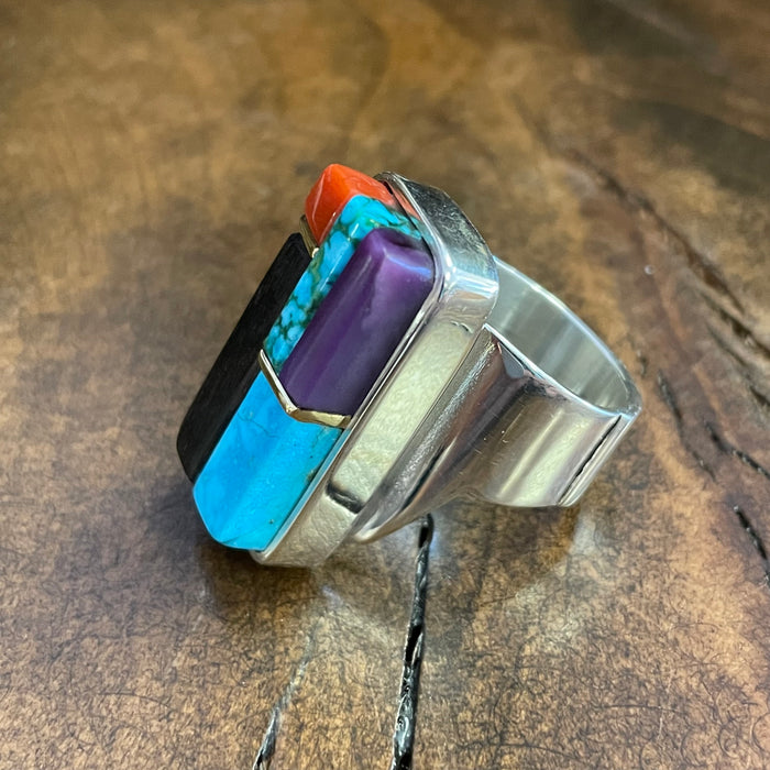 Silver and Gold Channels Inlay Ring, by Sonwai