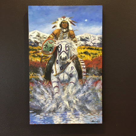 Water Protector Native American Painting, by American Indian Artist, Raymond Nordwall, at Raven Makes Gallery