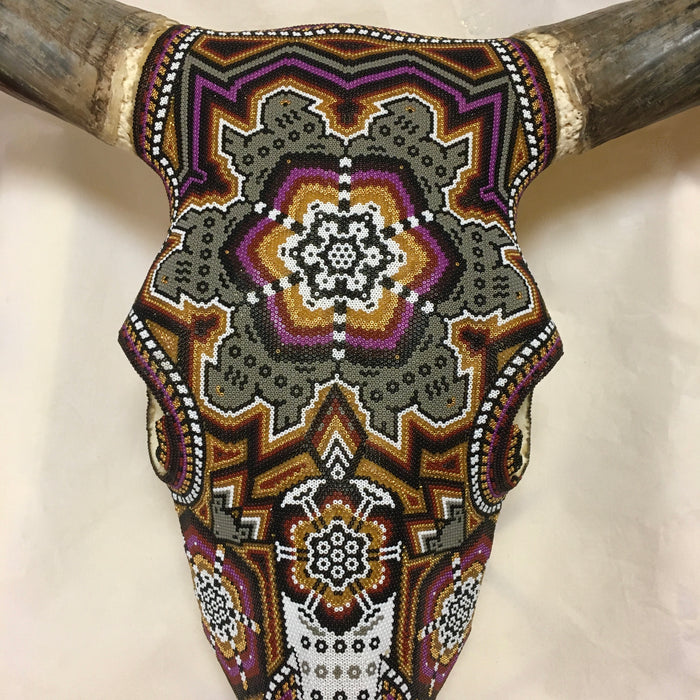 Huichol Beaded Bull Skull, by Santos Bautista, Wixárika