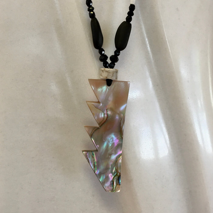 Black Pine Nut and Red Abalone Necklace, by Leah Mata