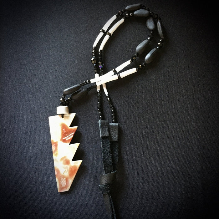 Black Pine Nut and Red Abalone Necklace, by Leah Mata