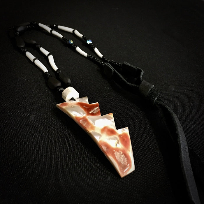 Black Pine Nut and Red Abalone Necklace, by Leah Mata