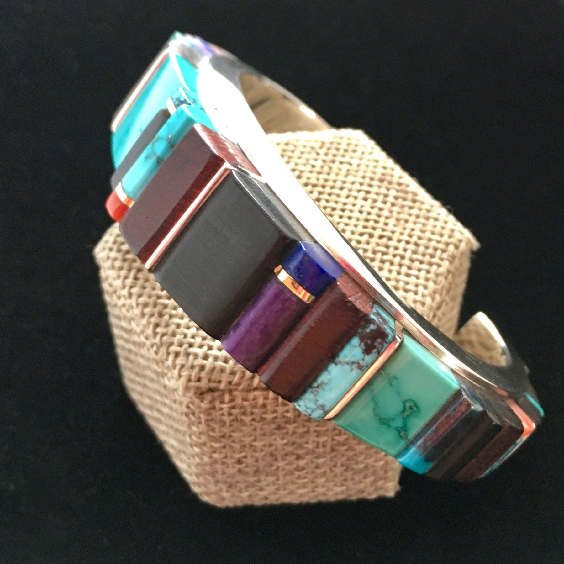Silver Channel Inlay of Precious Stones and Exotic Woods Bracelet, by ...