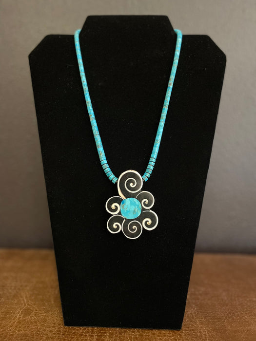 Centered World Swirl Mosaic Inlay Necklace, by Mary Louise Tafoya