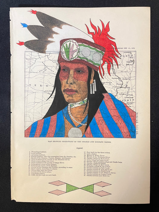 Wash-ing-guh Sah-ba (Chief Blackbird), 1884 Omaha Migration map, Travis Blackbird, Omaha/ Lakota