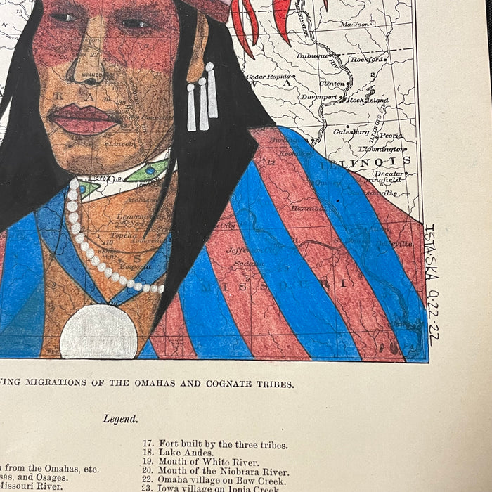 Wash-ing-guh Sah-ba (Chief Blackbird), 1884 Omaha Migration map, Travis Blackbird, Omaha/ Lakota
