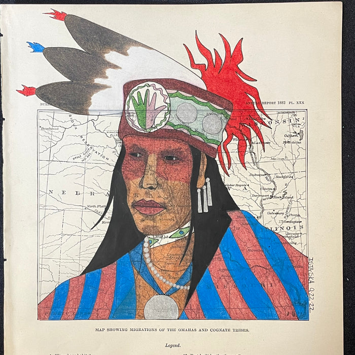 Wash-ing-guh Sah-ba (Chief Blackbird), 1884 Omaha Migration map, Travis Blackbird, Omaha/ Lakota