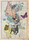 Antique Map art at Raven Makes Gallery Homelands Collection, Indigenous narrative ledger art on maps