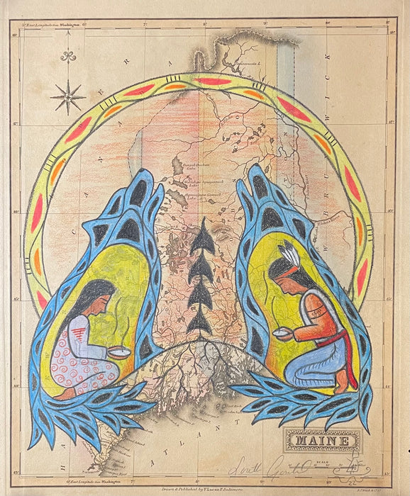 Wolf Spirits Give Peace, 1824 Maine Map, Loretta Gould, Mi'kmaq
