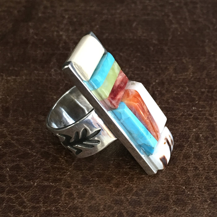 Wedge Cobbled Inlay Ring, by Lorenzo Tafoya