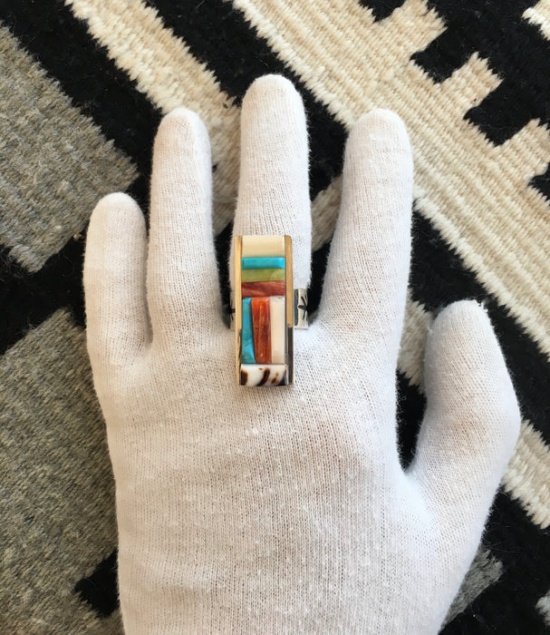 Wedge Cobbled Inlay Ring, by Lorenzo Tafoya
