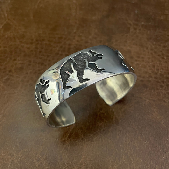 Silver Overlay Hopi Bear Bracelet, by Steward Dacawyma