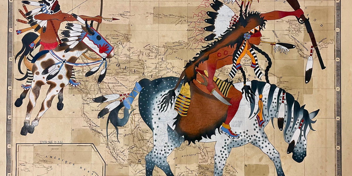 Ledger Art by Travis Blackbird, Omaha/ Lakota– Raven Makes Gallery