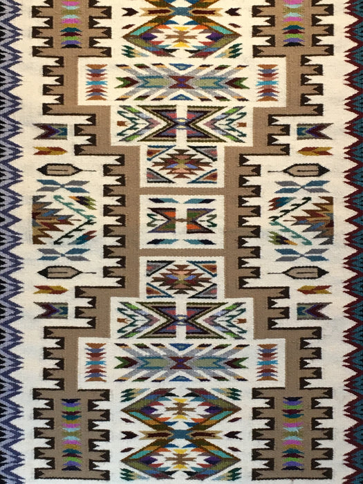 Storm Pattern Navajo Rug with Vibrant Jewel Colors, by Bessie Littleben