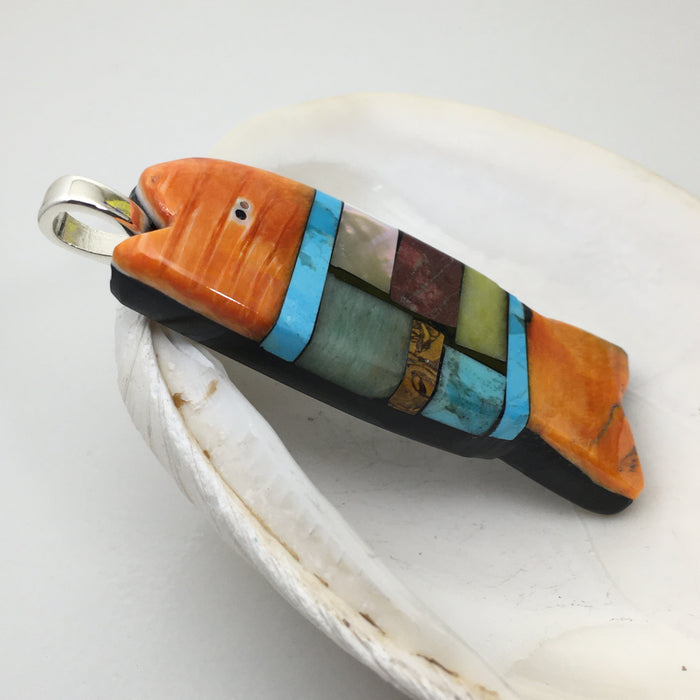 Colorful Swimmer Pendant, by Mary Louise Tafoya