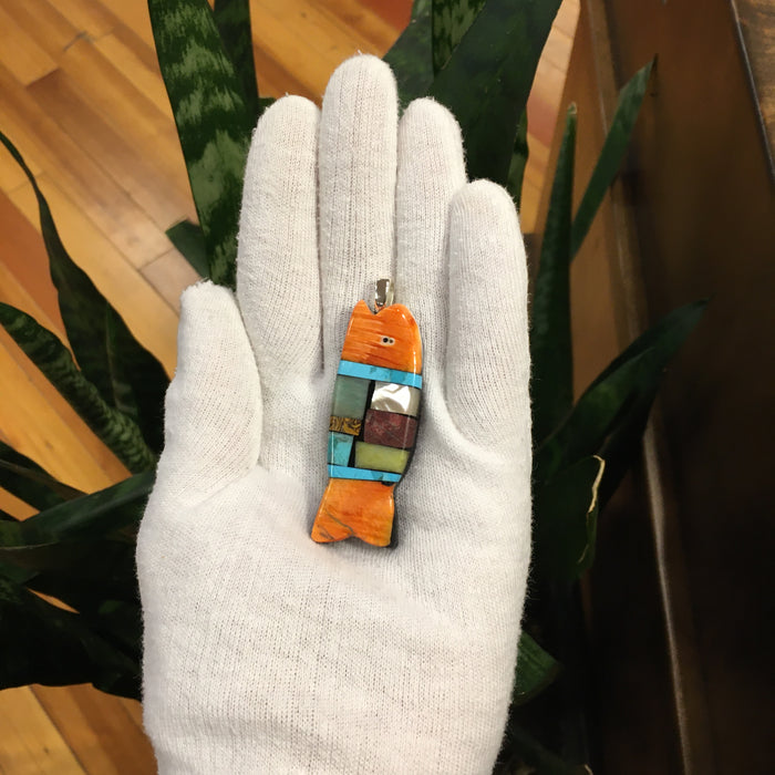 Colorful Swimmer Pendant, by Mary Louise Tafoya