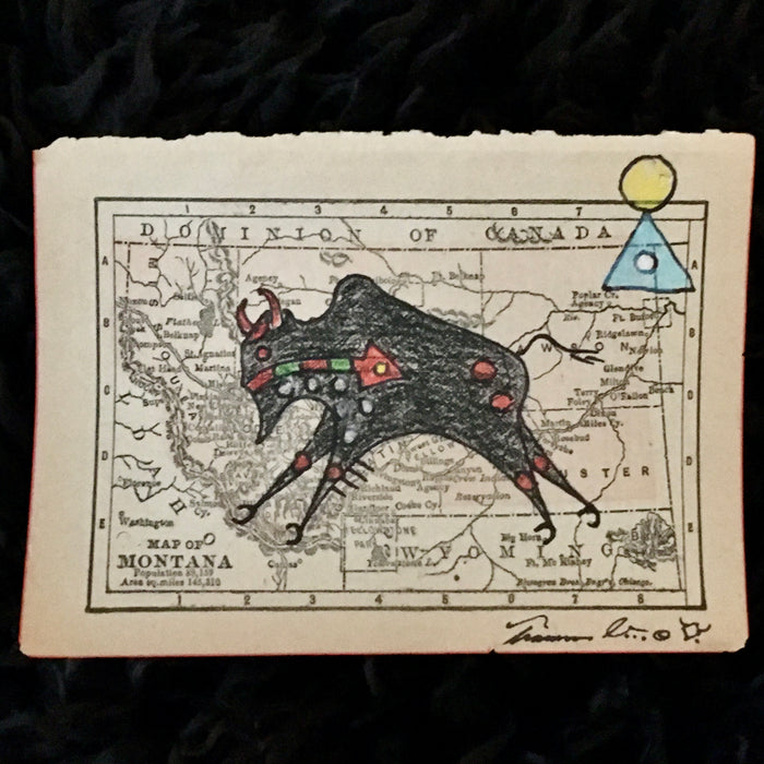 Black Bull on 1888 Montana Miniature Map, by Terrance Guardipee, Blackfeet