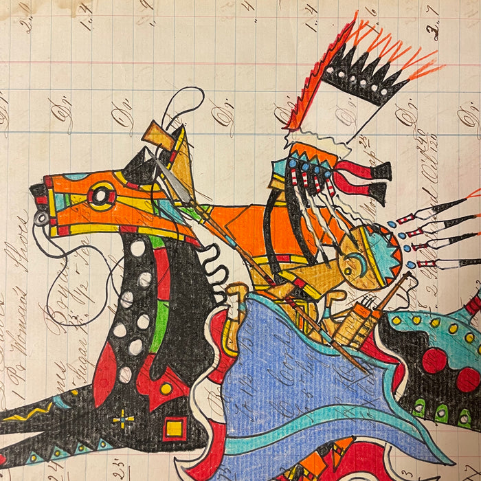 High Plains Warrior, Ledger Art, by Terrance Guardipee