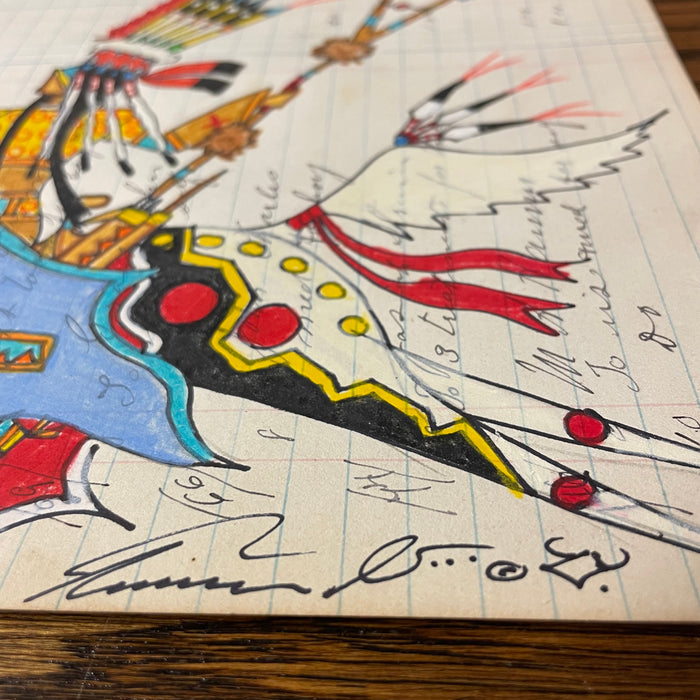 Running Eagle with Coup Stick, Ledger Art, by Terrance Guardipee