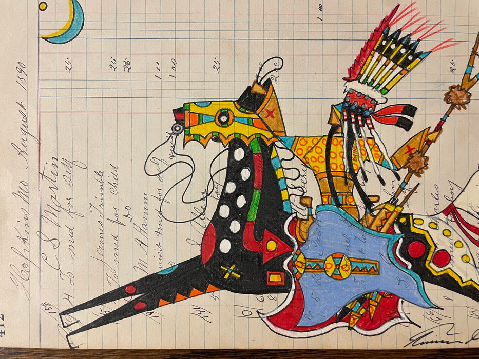 Running Eagle with Coup Stick, Ledger Art, by Terrance Guardipee