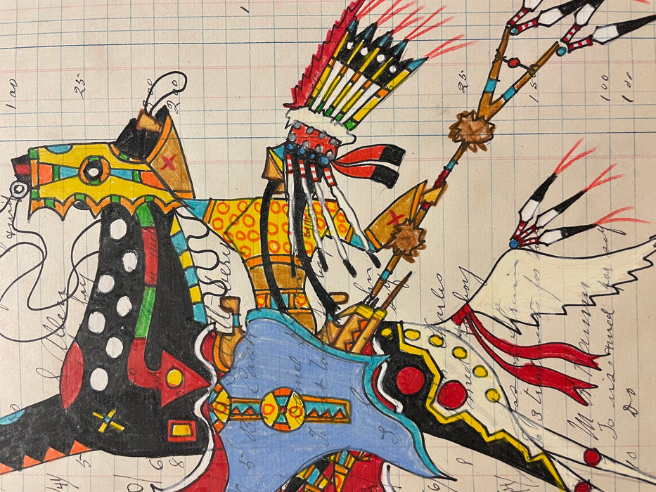Running Eagle with Coup Stick, Ledger Art, by Terrance Guardipee
