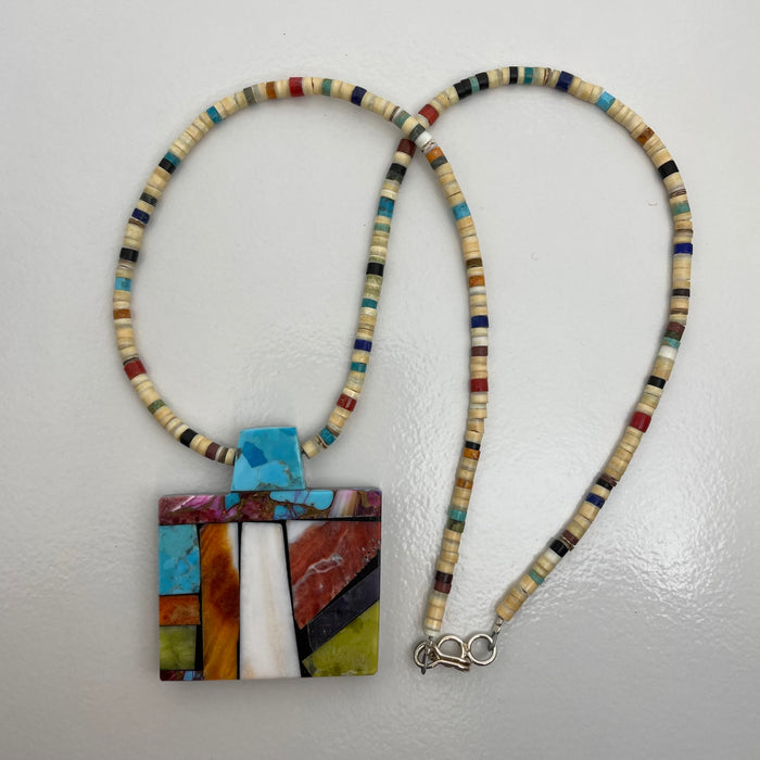 Mosaic Stacks Pendant Necklace, by Mary L. Tafoya