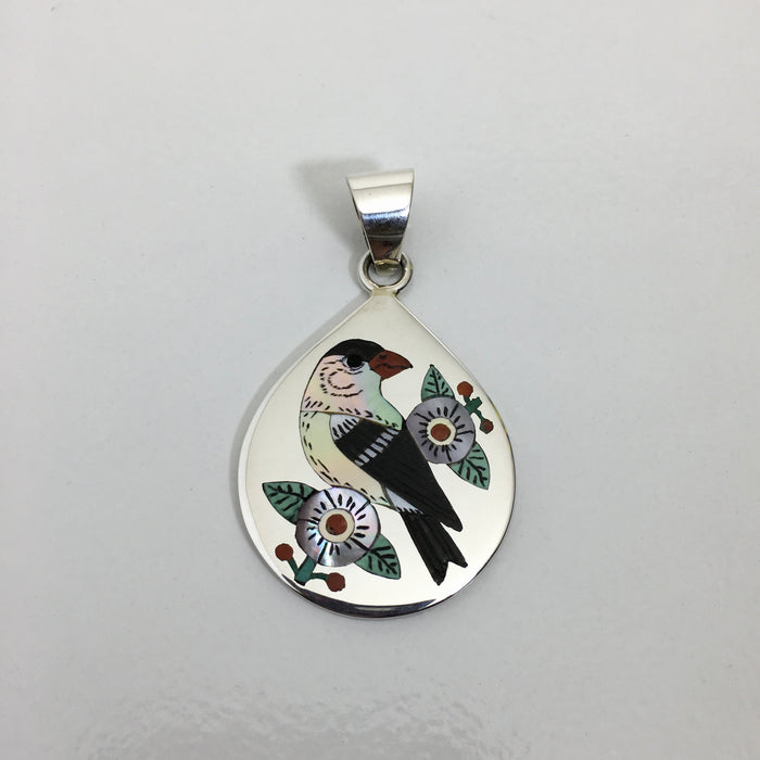 Inlaid Bird Silver Pendant, by Nancy and Ruddell Laconsello