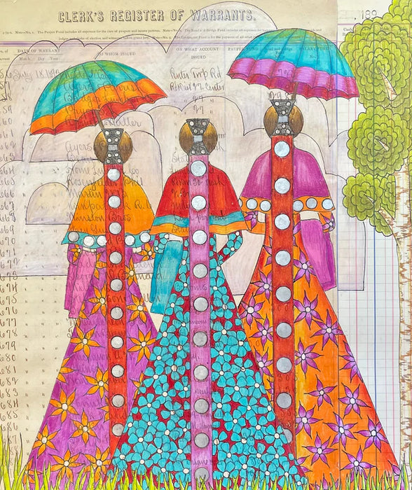 Delores Purdy Ledger art at Raven Makes Gallery