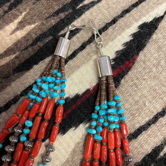 Six Strand Coral and Sleeping Beauty Chips Necklace, by Marie Lee