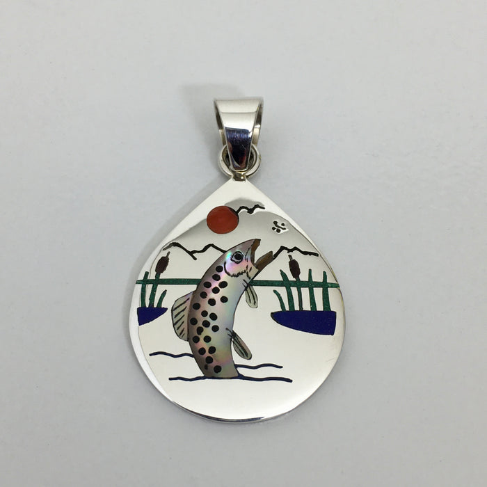 Inlaid Fish Silver Pendant, by Nancy and Ruddell Laconsello