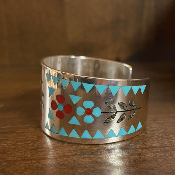 Hummingbird Inlay Zuni Bracelet, by Dennis and Nancy Edaakie