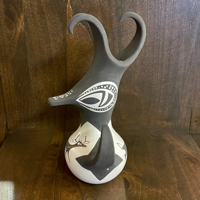 Black Duck on White Slip Pottery Sculpture, by Anderson Peynetsa,