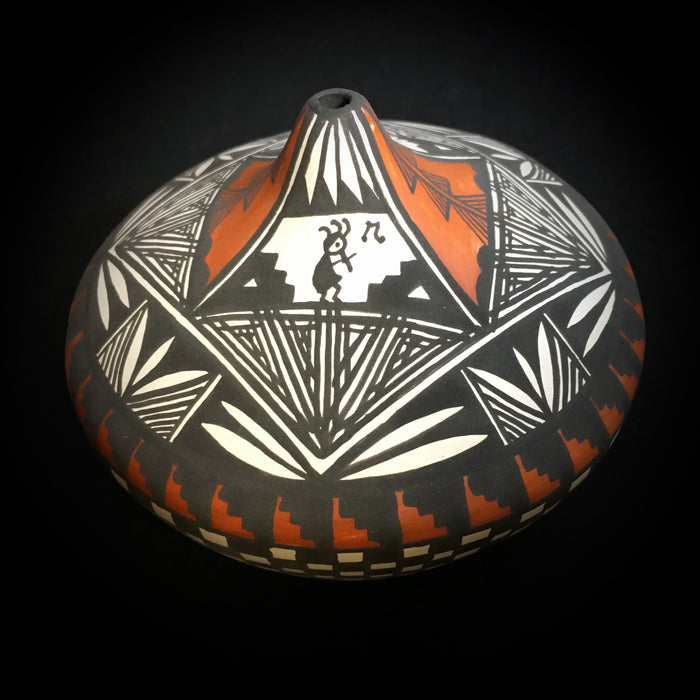Acoma Fine Line Kokopelli Pot, by Sandra Victorino