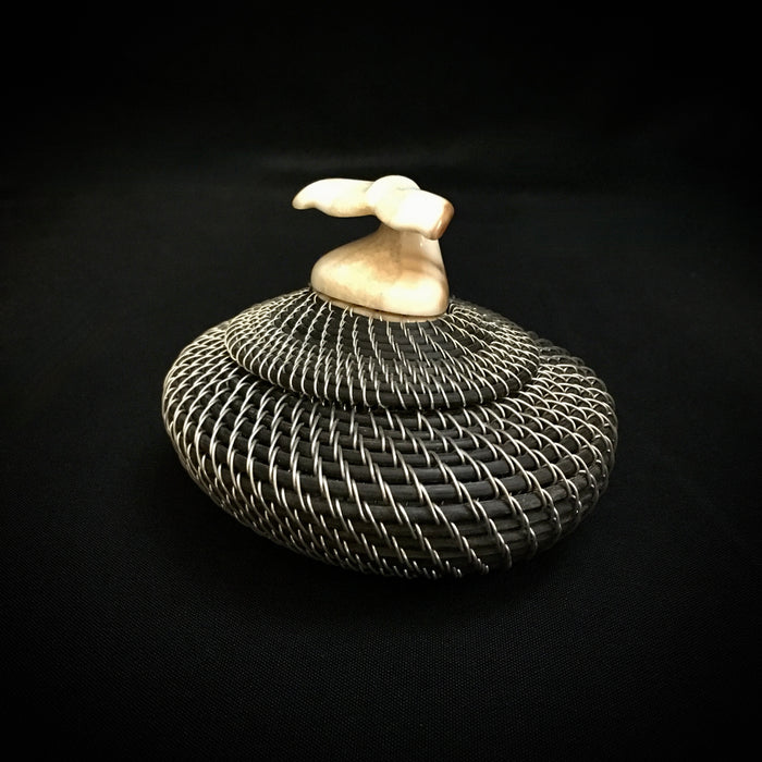 Silver and Baleen Basket with Walrus Ivory Finial, by Don Johnston