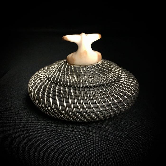 Silver and Baleen Basket with Walrus Ivory Finial, by Don Johnston