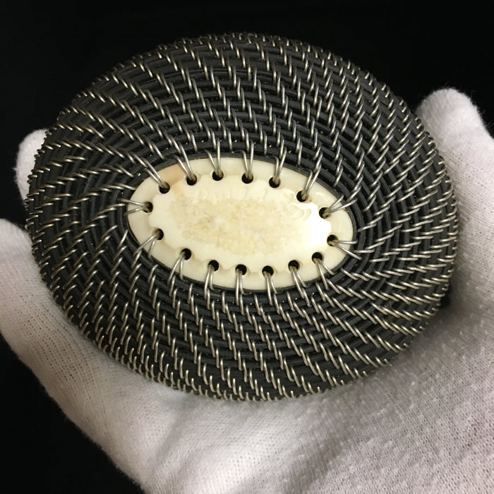 Silver and Baleen Basket with Walrus Ivory Finial, by Don Johnston
