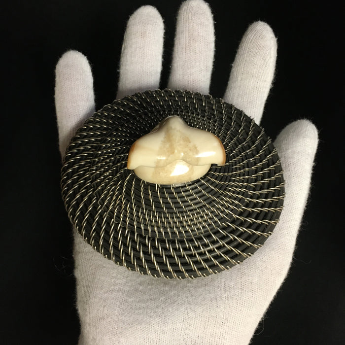 Silver and Baleen Basket with Walrus Ivory Finial, by Don Johnston