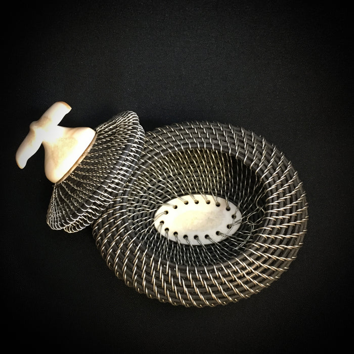 Silver and Baleen Basket with Walrus Ivory Finial, by Don Johnston