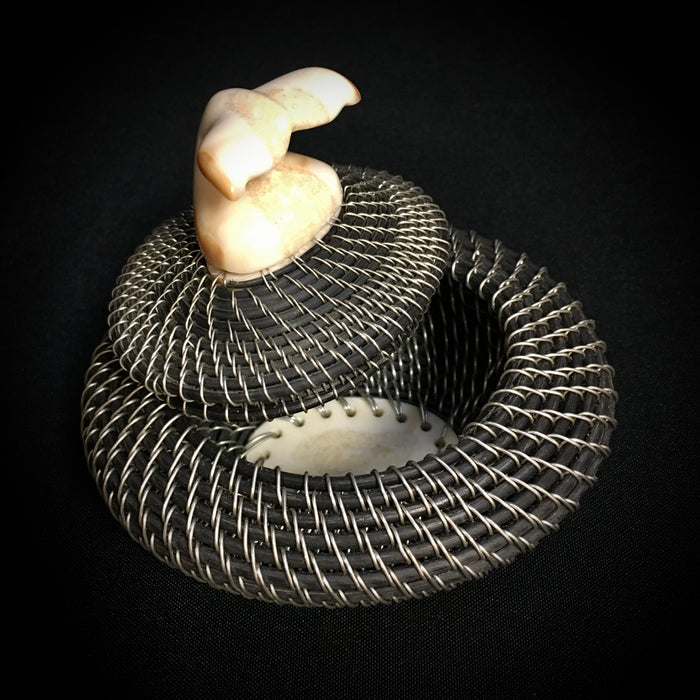 Silver and Baleen Basket with Walrus Ivory Finial, by Don Johnston