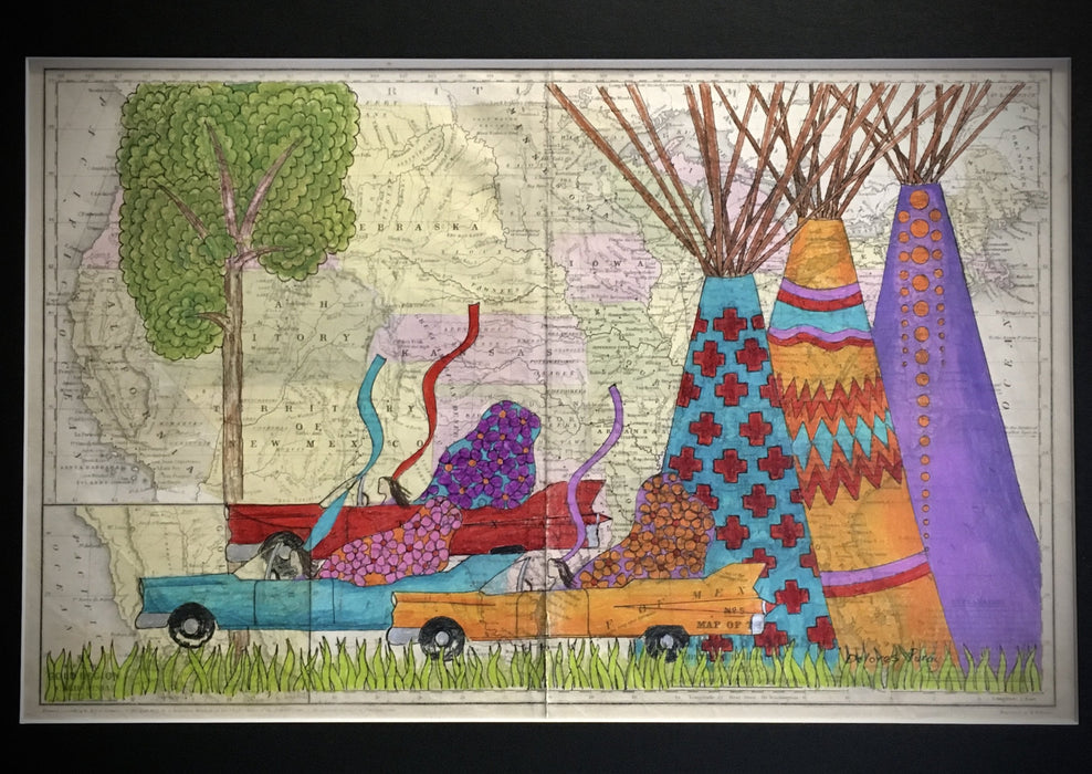 Cadillacs, Take Us To the Califonia Spa, 1852 No. 5 Map of the United States, by Dolores Purdy, Caddo Nation Winnebago