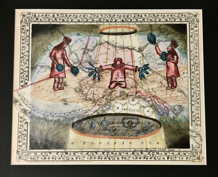 Dancing Away Darkness, 1872 map of Alaska Territory, Jennifer Angaiak Wood, Yup'ik