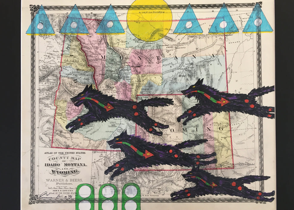 Black Wolf Society, 1875 Idaho Montana Wyoming Railroad Map, by Terrance Guardipee, Blackfeet